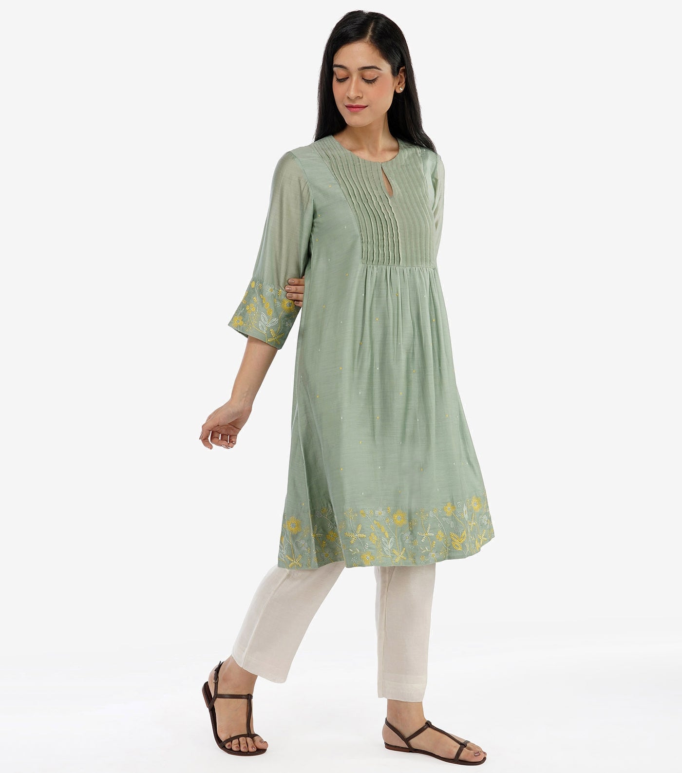 Sage Green embroidered kurta