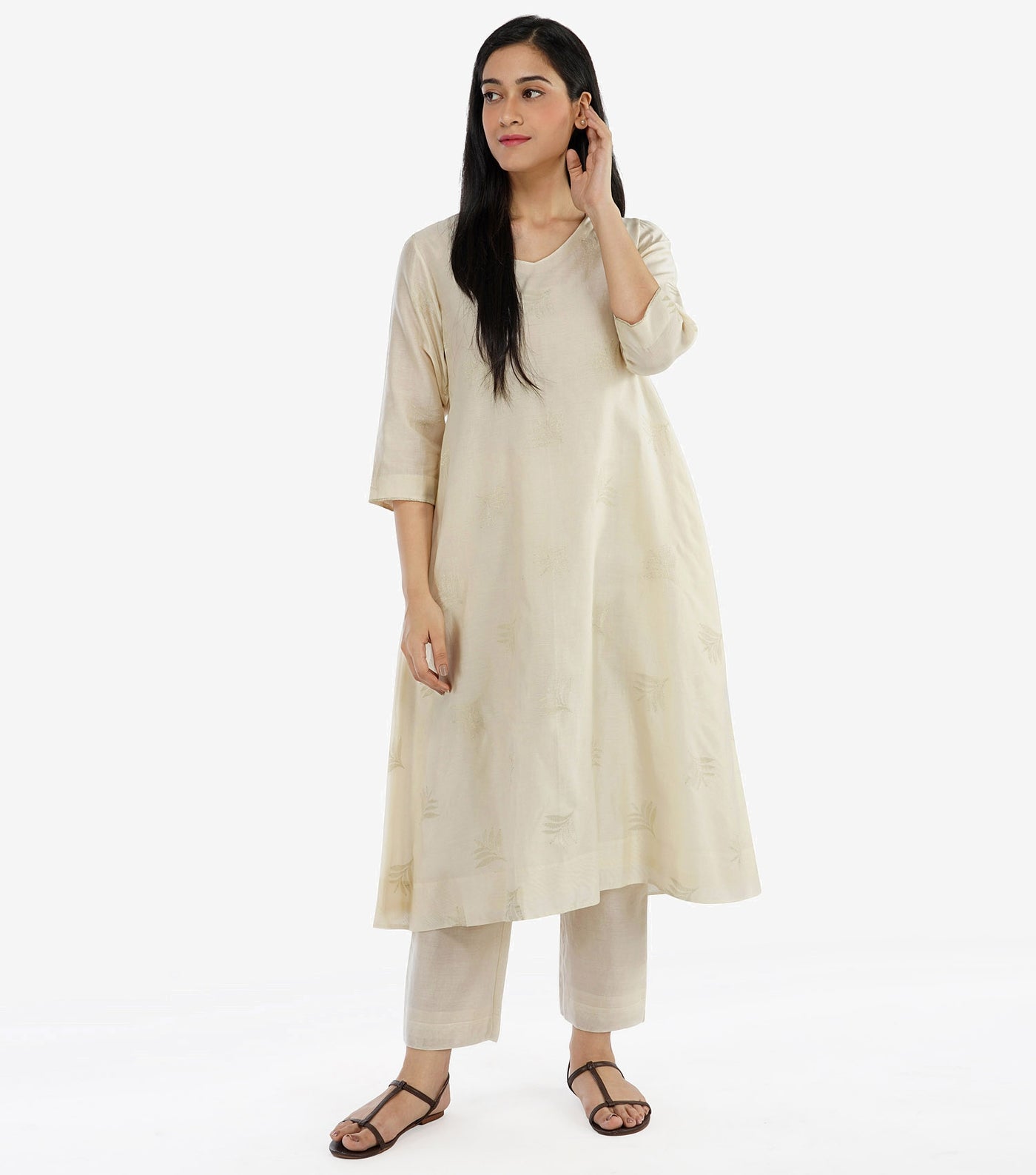 Natural Embroidered chanderi kurta