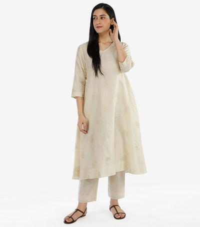 Natural Embroidered chanderi kurta