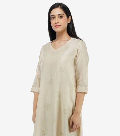 Natural Embroidered chanderi kurta