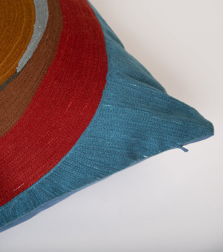 Blue Embroidered Cotton Cushion Cover