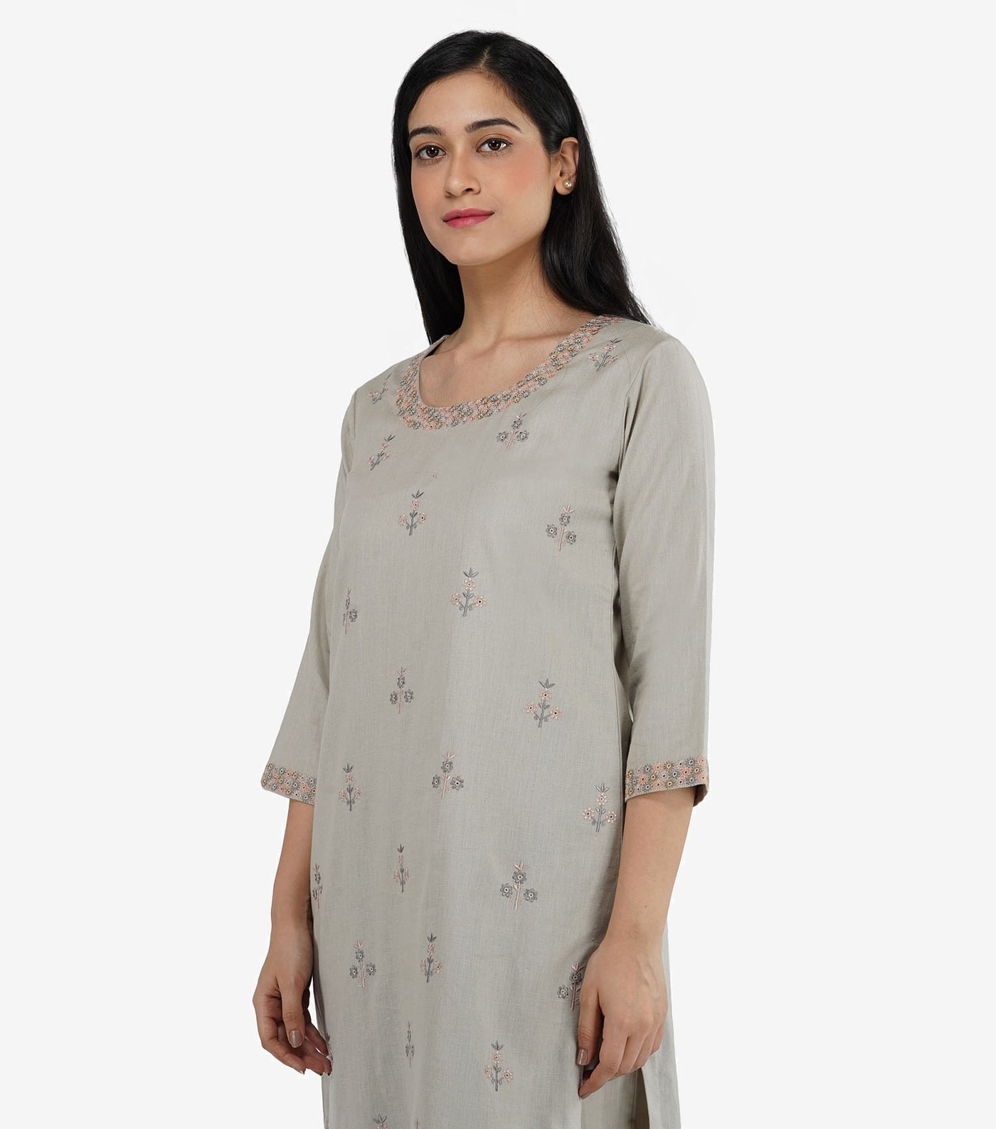 Light Grey Cotton Linen Kurta & Pants Set