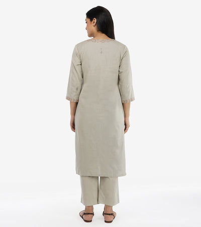 Light Grey Cotton Linen Kurta & Pants Set