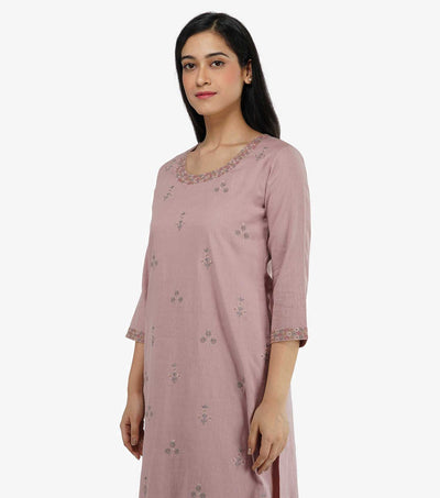 Blush pink cotton linen kurta & pants set