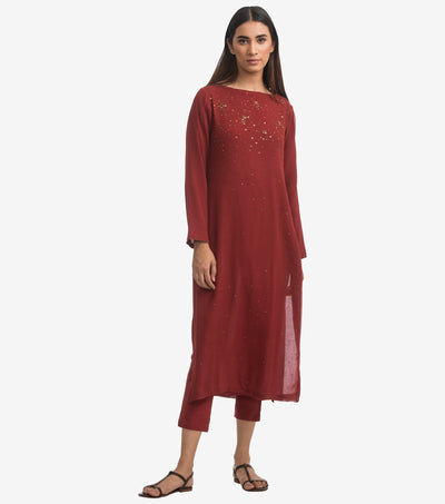 Maroon Georgette Kurta & Cotton silk pants set