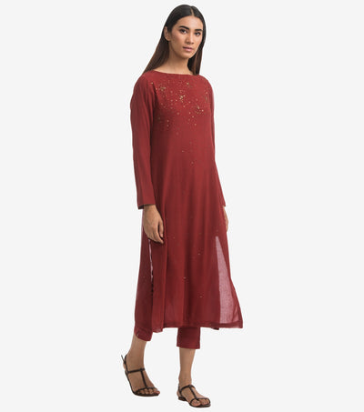 Maroon Georgette Kurta & Cotton silk pants set