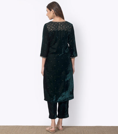 Emerald Green Velvet Embroidered Suit Set