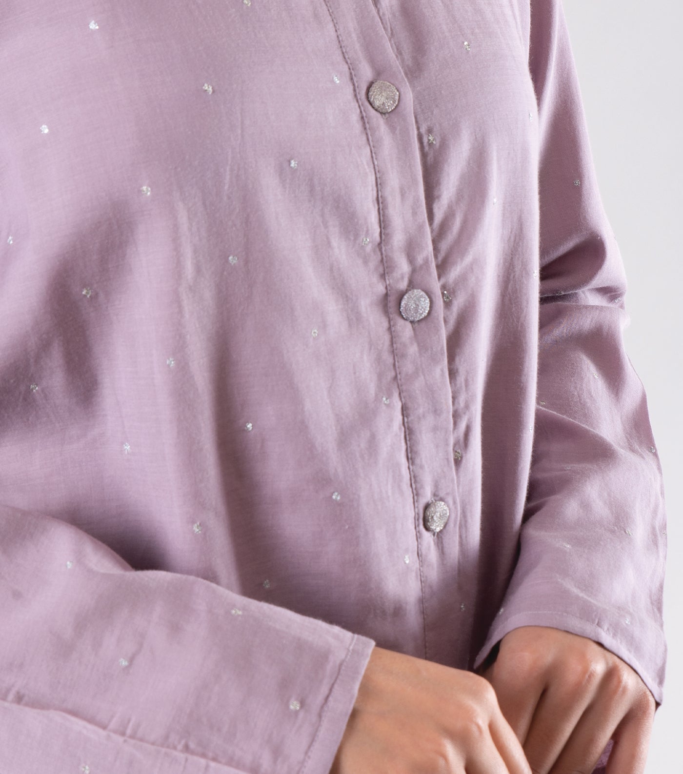 Mauve Cotton Silk Embroidered Shirt