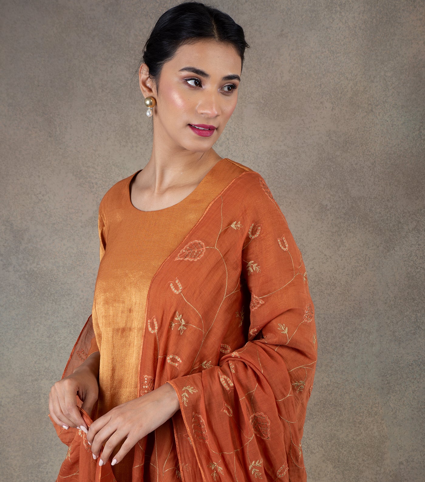 Orange Embroidered Chanderi Dupatta