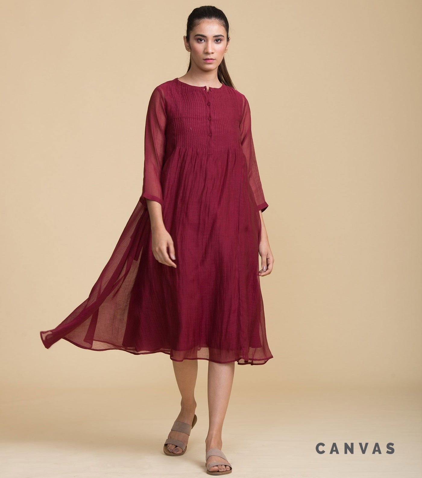 Solid wine chanderi tunic