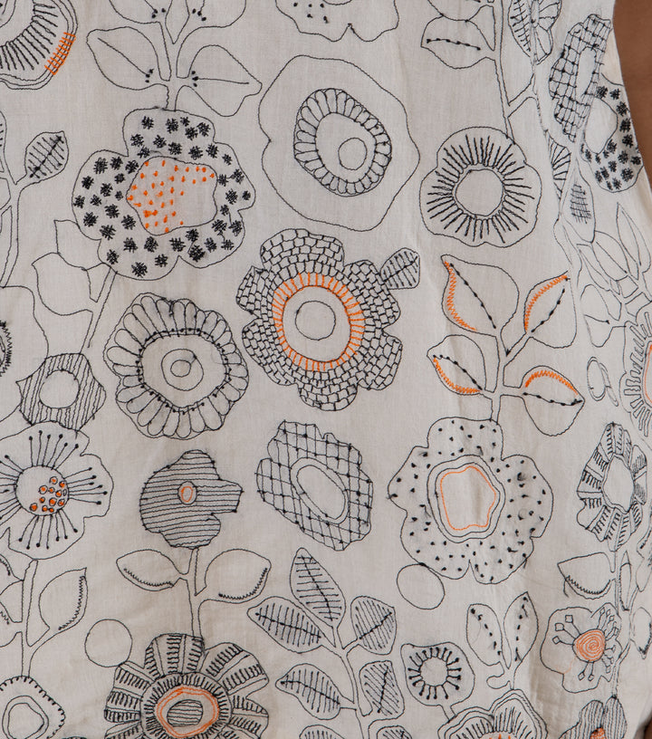 Natural Embroidered Cotton Top