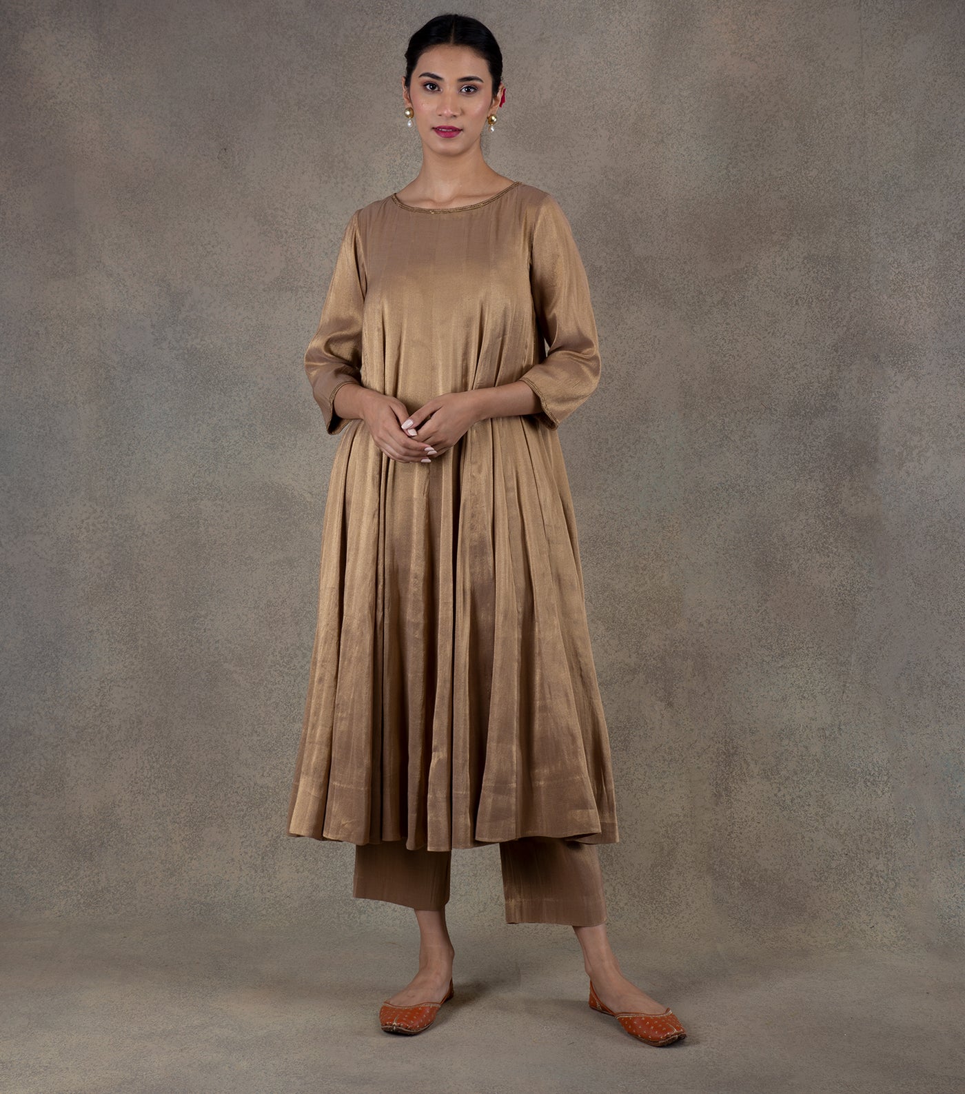 Beige Tissue Kurta & Palazzo Pants Set