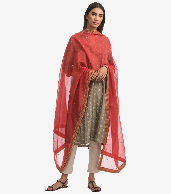 Coral silk chanderi dupatta