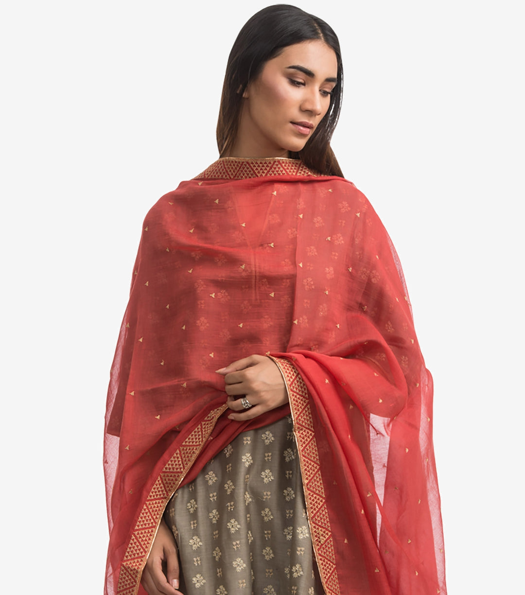 Coral silk chanderi dupatta