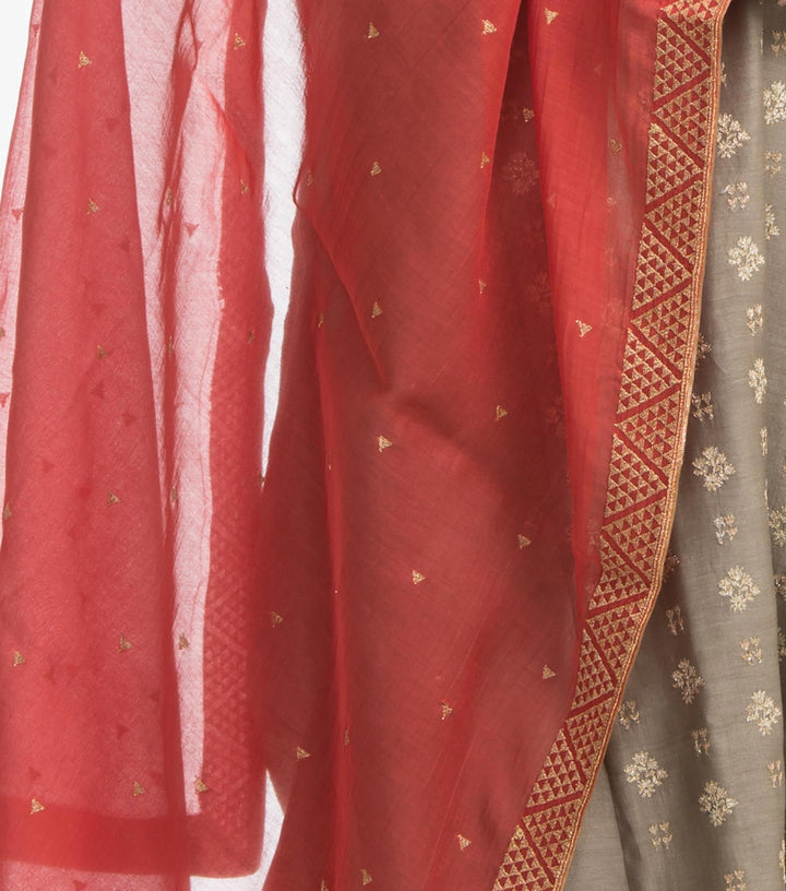 Coral silk chanderi dupatta