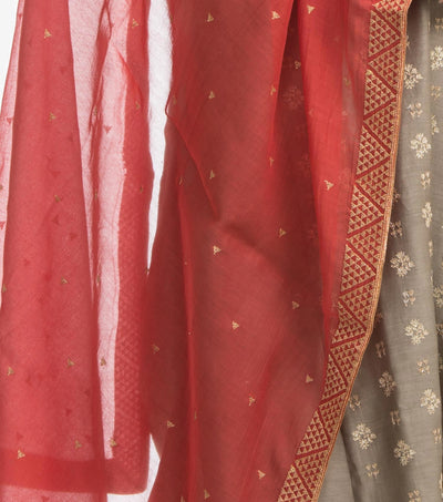 Coral silk chanderi dupatta