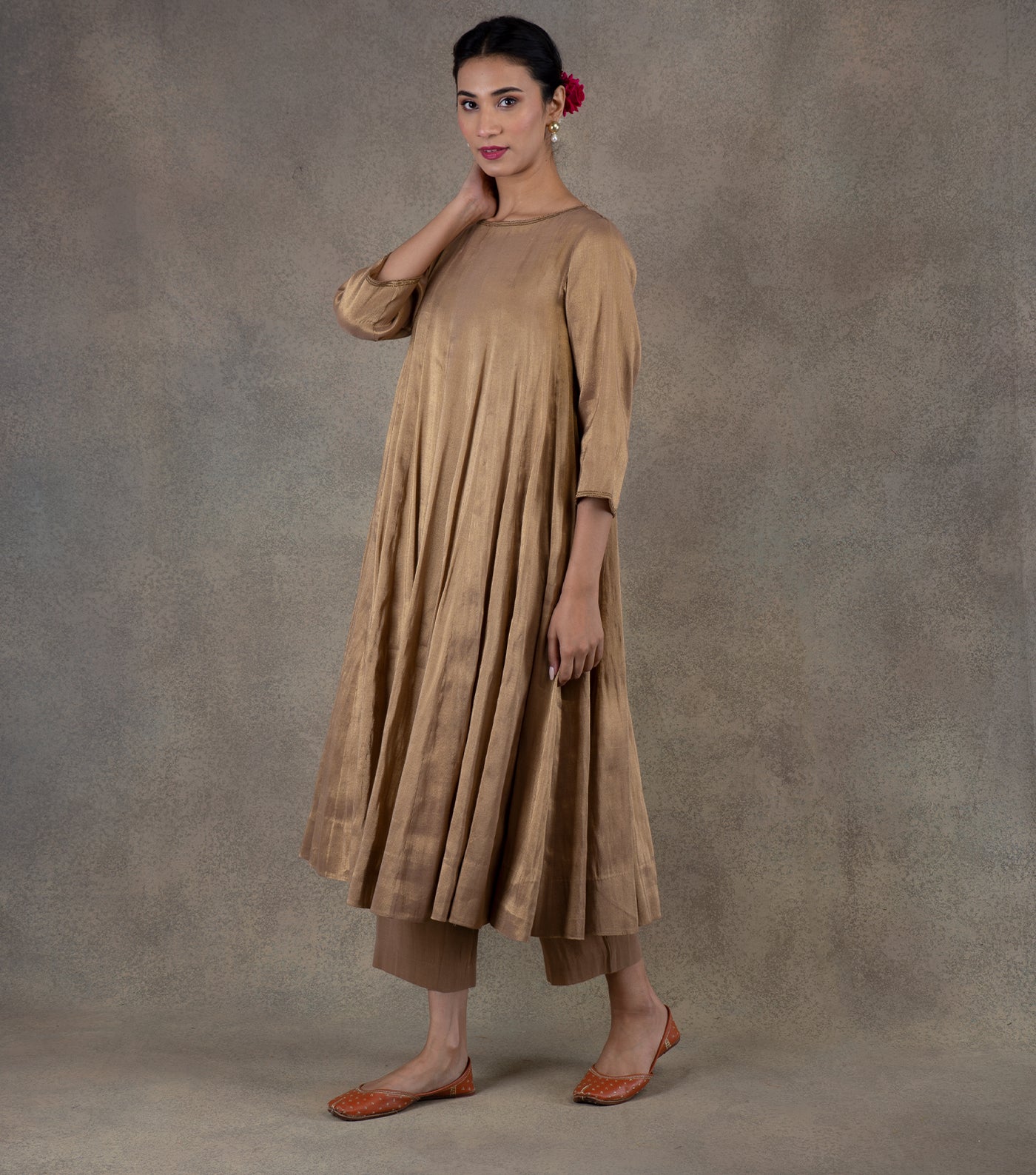 Beige Tissue Kurta & Palazzo Pants Set