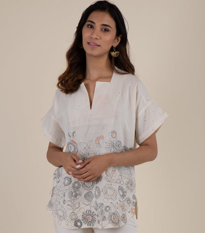 Natural Embroidered Cotton Top
