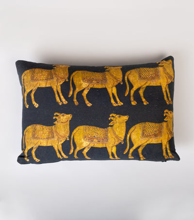 Black Yellow Cow Printed Cotton Cushion Cover