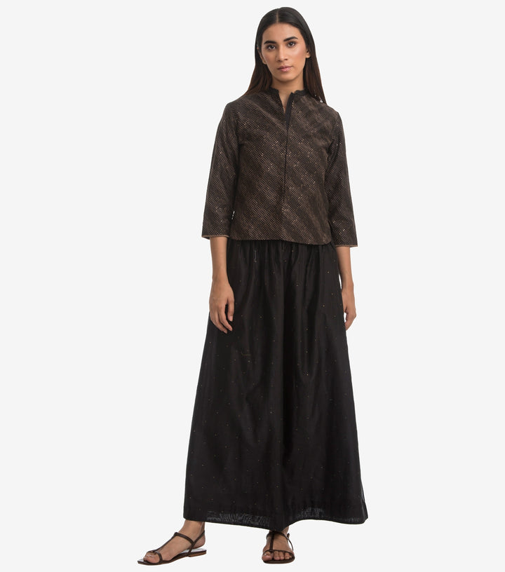 Black silk chanderi skirt set