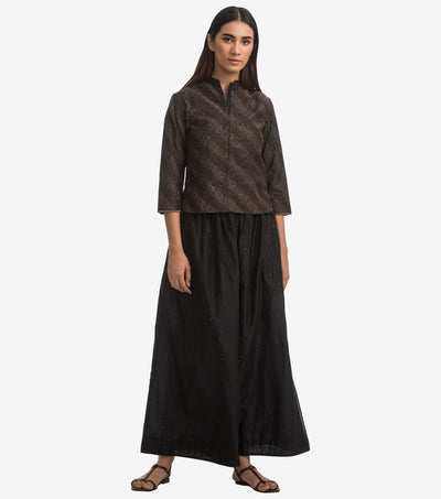 Black silk chanderi skirt set