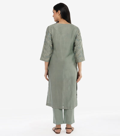 Sage Green Chanderi Embroidered Suit Set