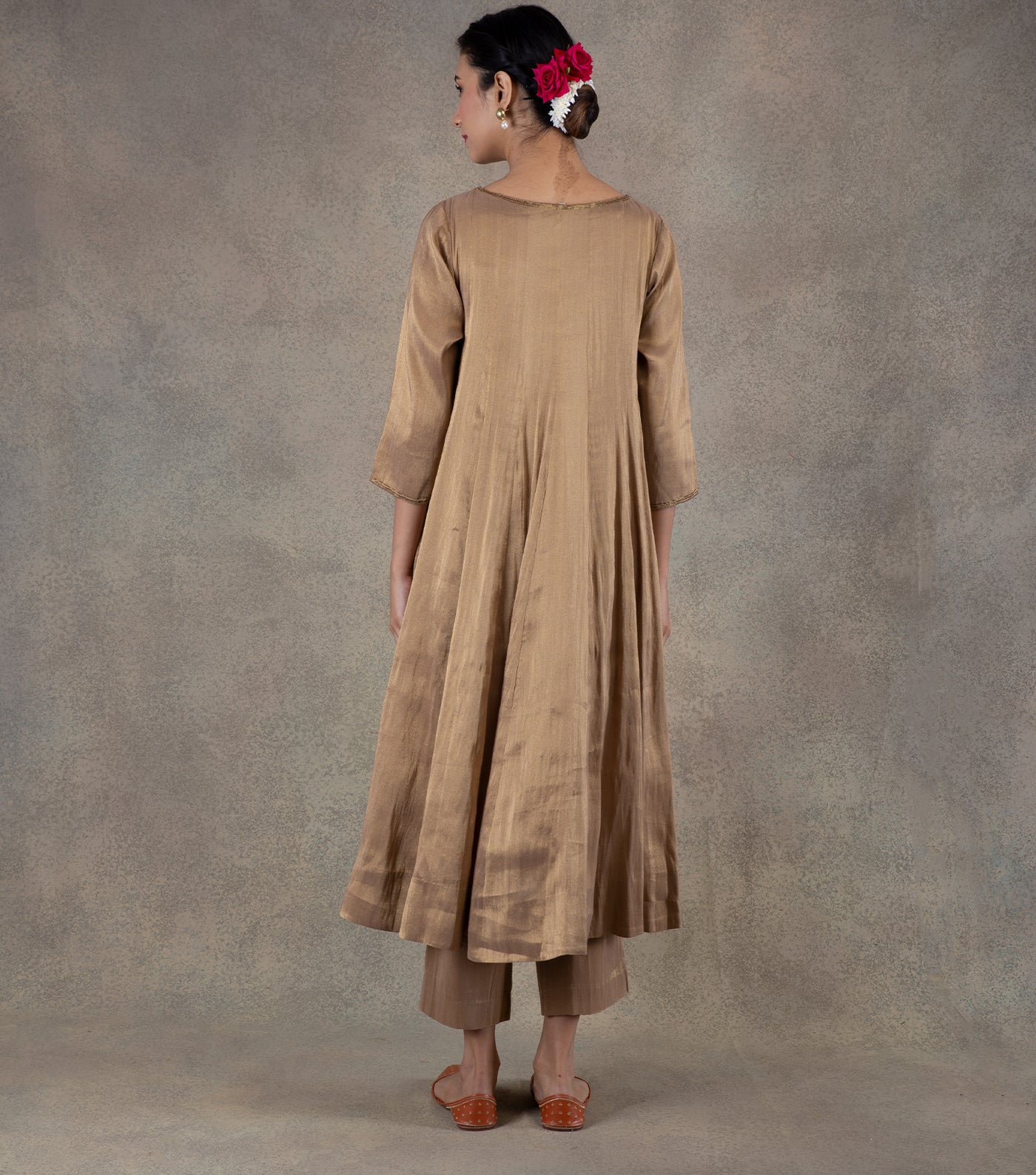 Beige Tissue Kurta with Palazzo- Set of 2