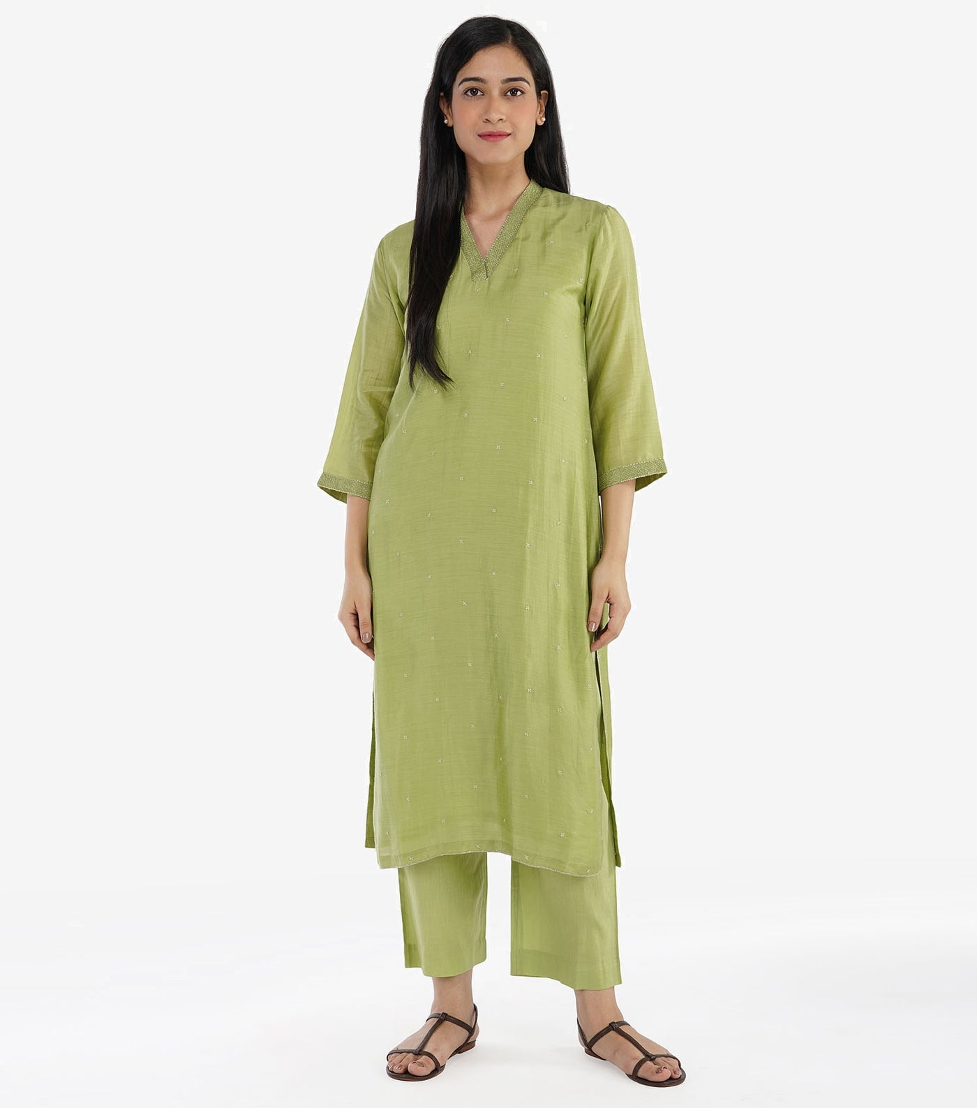 Grape green chanderi Embroidered kurta & Pants set