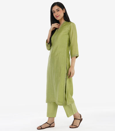 Grape green chanderi Embroidered kurta & Pants set