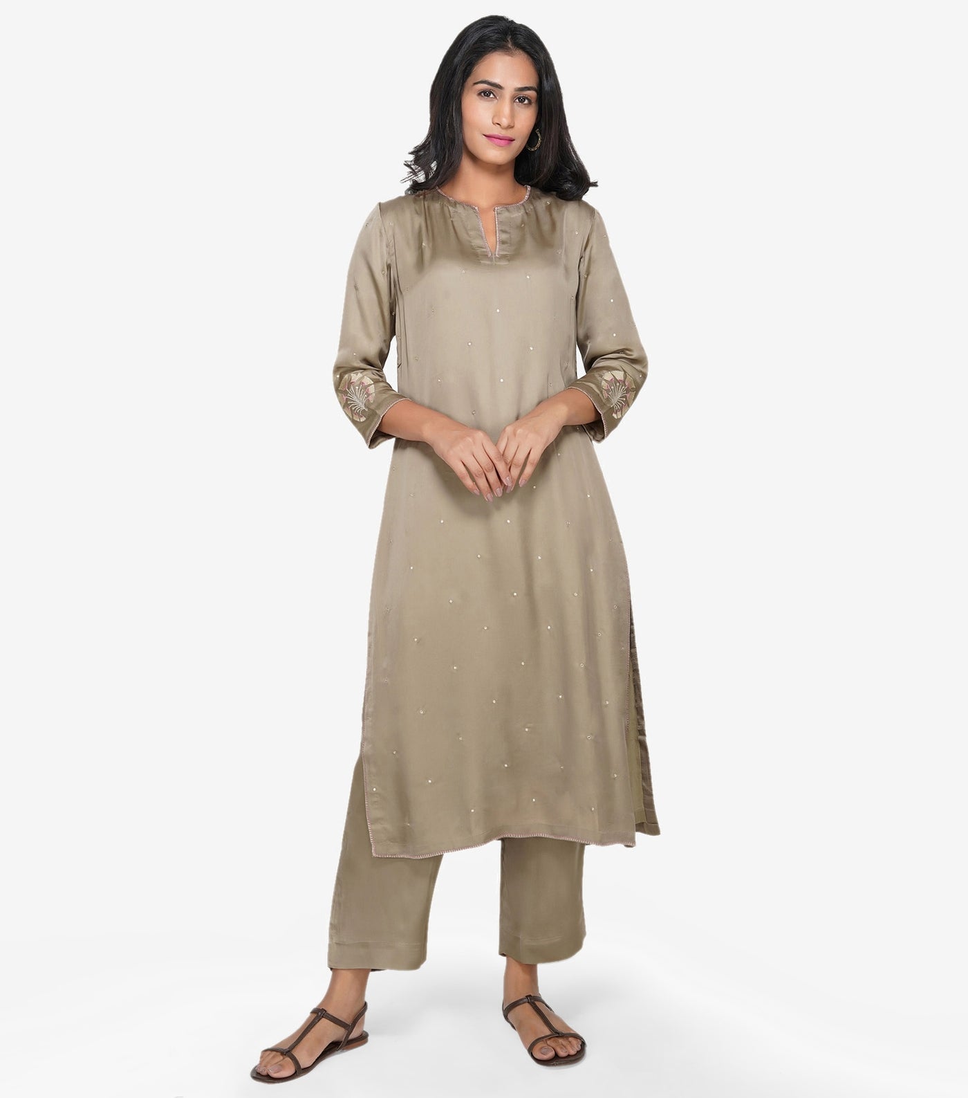 Beige Silk Kurta & Pants Set