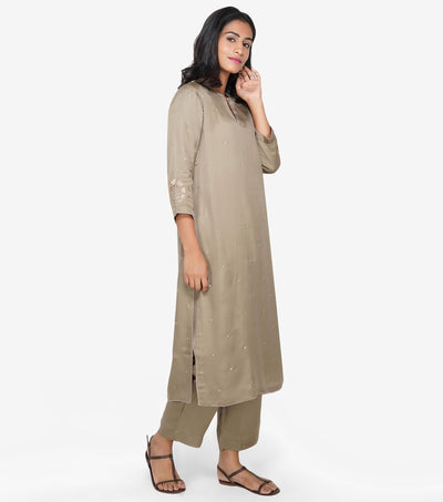 Beige Silk Kurta & Pants Set