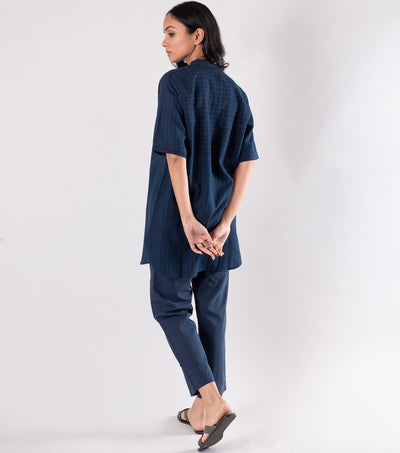 Navy Blue Khadi Printed Shirt