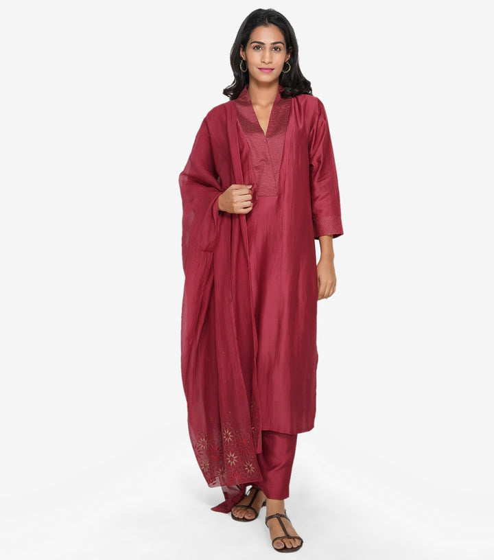 Maroon Silk Suit Set