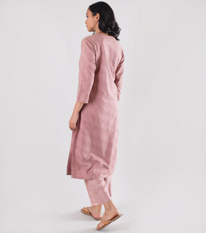 Pink Embroidered Cotton Cambric Kurta
