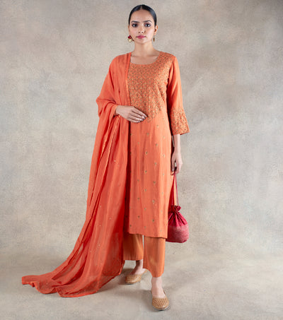 Burnt Orange Hand Embroidered Suit Set