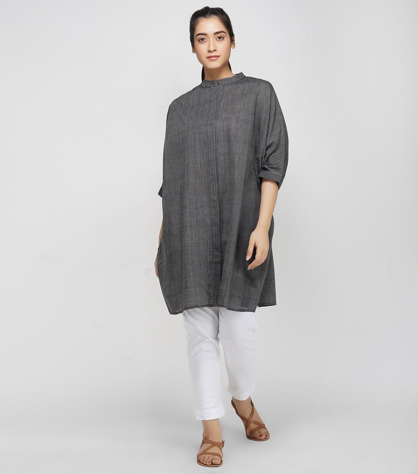 Black striped antifit cotton shirt