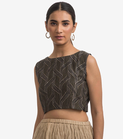 Black chanderi embroidered blouse
