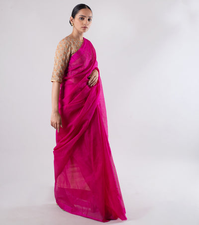 Magenta Pink Hand Woven Maheshwari Saree