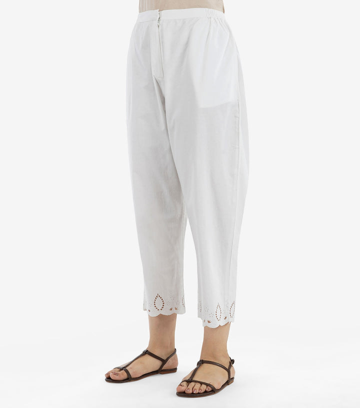 White Cotton Cutwork Pant