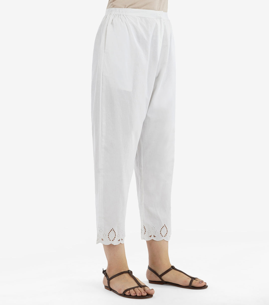 White Cotton Cutwork Pant