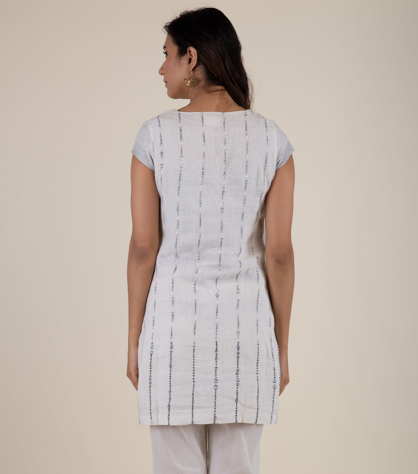 White Embroidered Cotton Linen Tunic