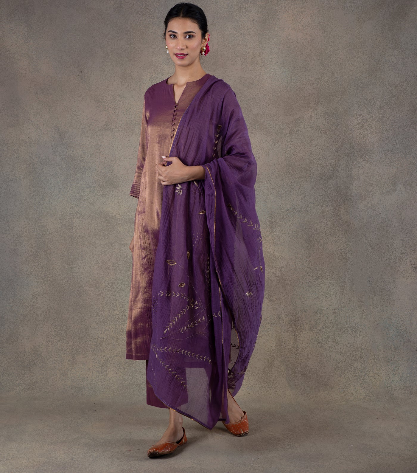 Purple Embroidered Chanderi Dupatta