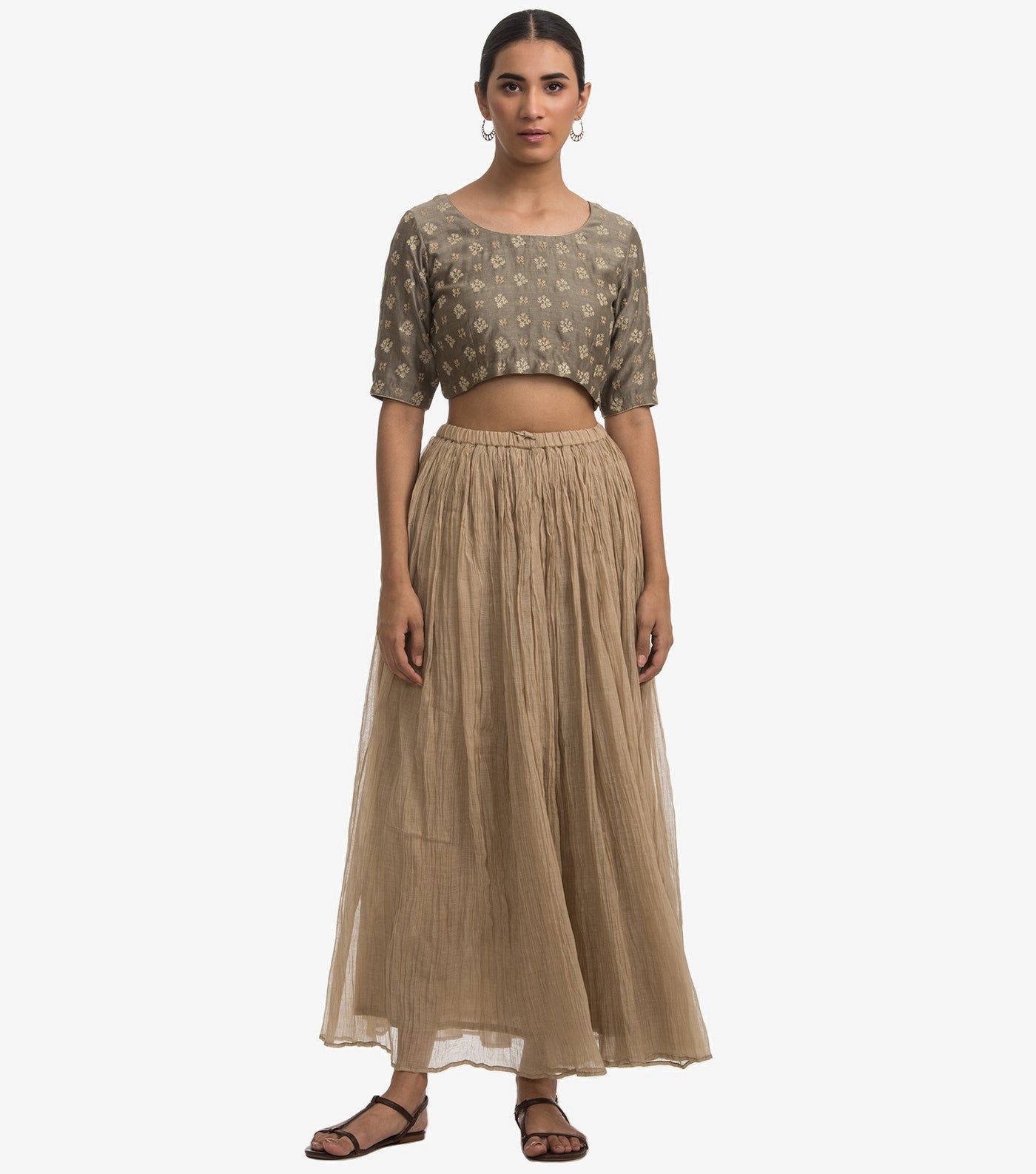 Olive chanderi embroidered blouse