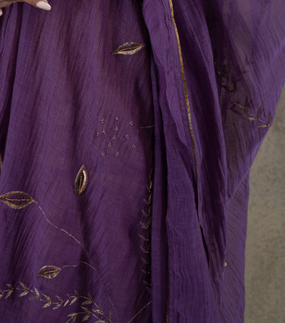 Purple Embroidered Chanderi Dupatta