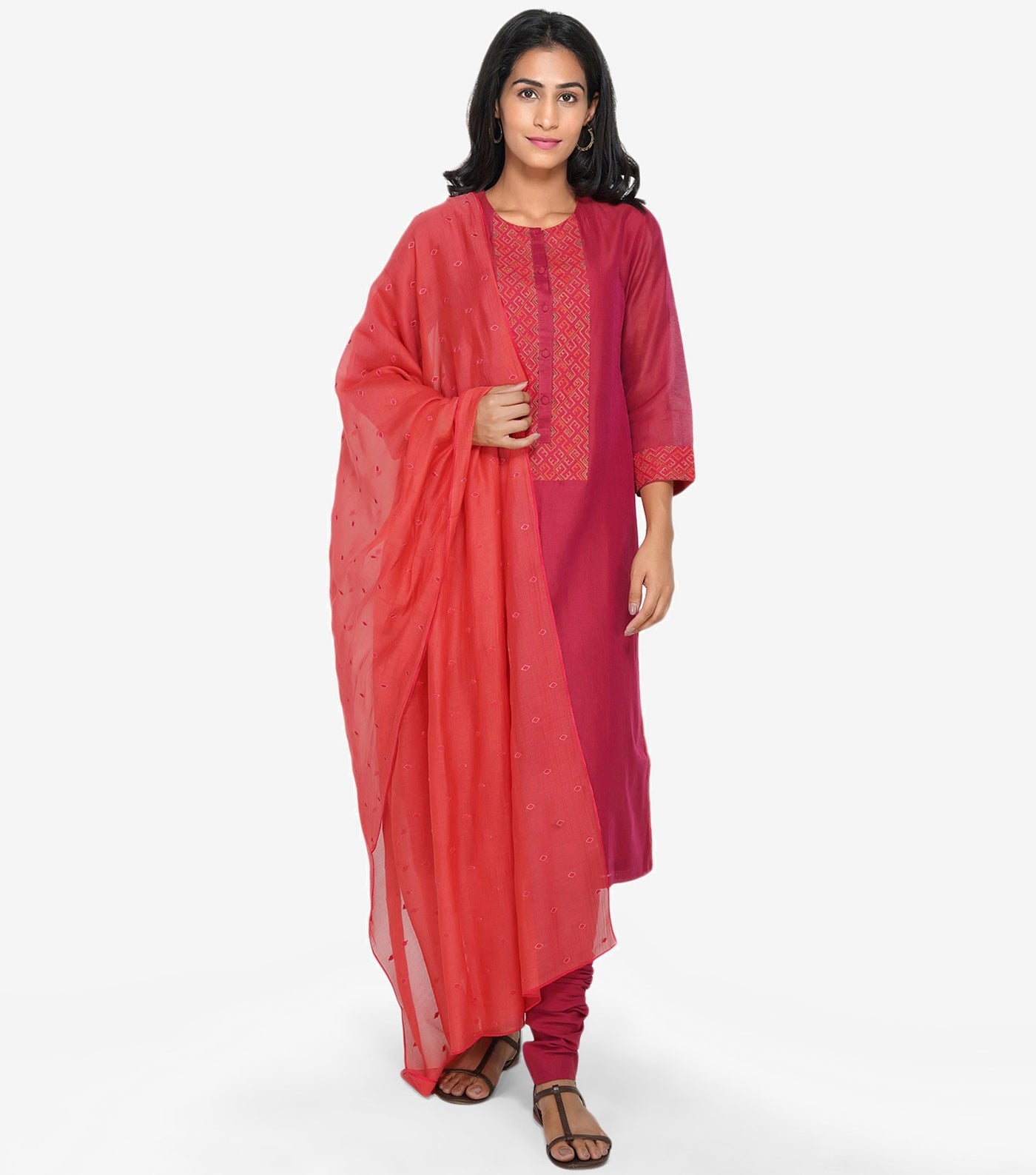 Magenta Cotton Silk Suit Set