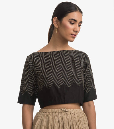 Black embroidered chanderi blouse