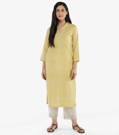 Yellow printed cambric kurta