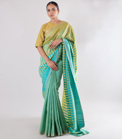Green & blue Handwoven Muga Silk Saree