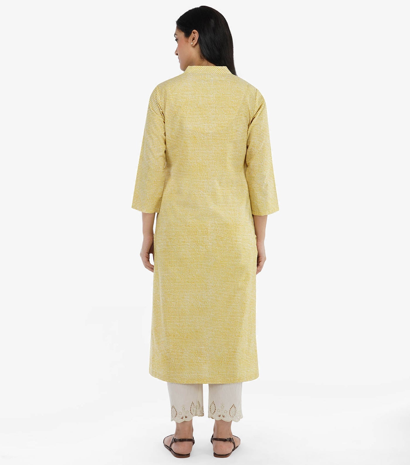 Yellow printed cambric kurta