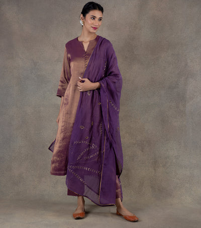 Purple Embroidered Chanderi Dupatta